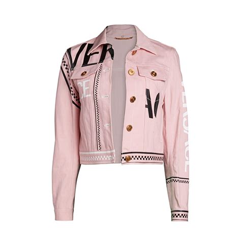 versace pink jacket black and gold|versace black denim jacket.